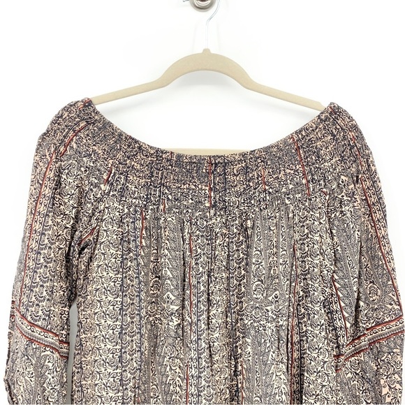 Vanessa Virginia Anthropologie Women Size Small Blouse 3/4 Sleeve Top Blue Print - Picture 2 of 9